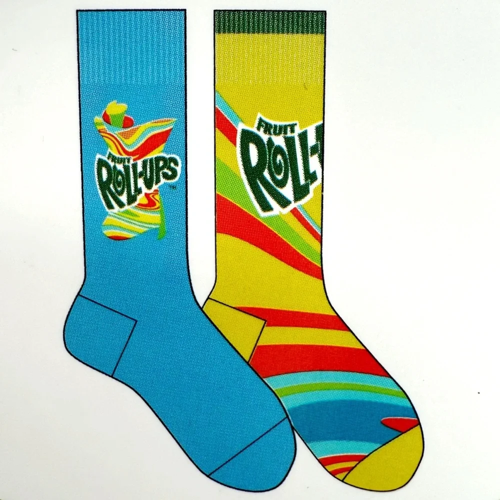 Fruit Roll-Ups Crew Socks Mens Womens 90s Y2K Fun Gift 2 Pairs Blue Yellow Red